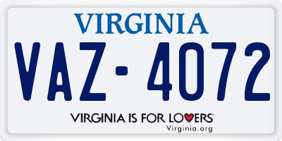 VA license plate VAZ4072