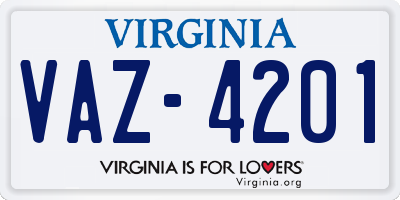 VA license plate VAZ4201