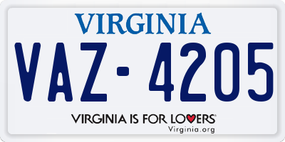 VA license plate VAZ4205