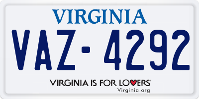 VA license plate VAZ4292