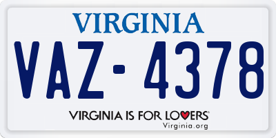 VA license plate VAZ4378