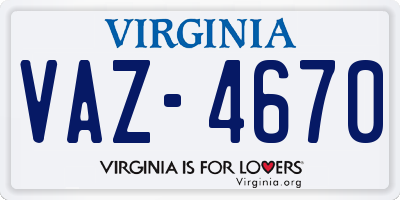 VA license plate VAZ4670
