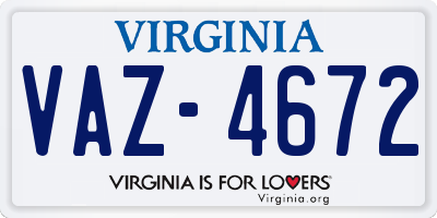 VA license plate VAZ4672