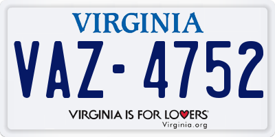 VA license plate VAZ4752