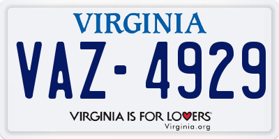 VA license plate VAZ4929