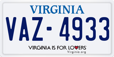 VA license plate VAZ4933
