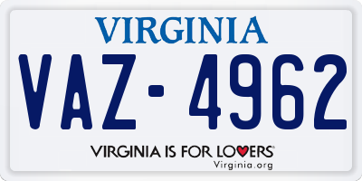 VA license plate VAZ4962