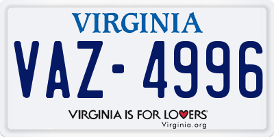 VA license plate VAZ4996