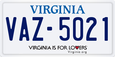 VA license plate VAZ5021
