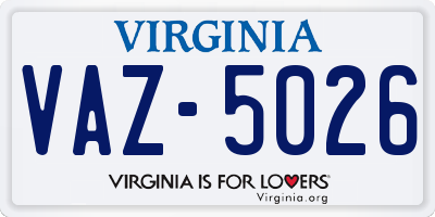 VA license plate VAZ5026