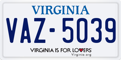 VA license plate VAZ5039