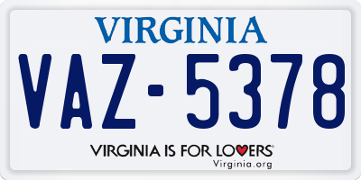 VA license plate VAZ5378
