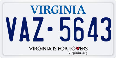 VA license plate VAZ5643