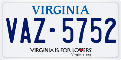 VA license plate VAZ5752
