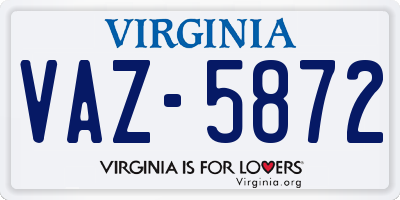 VA license plate VAZ5872