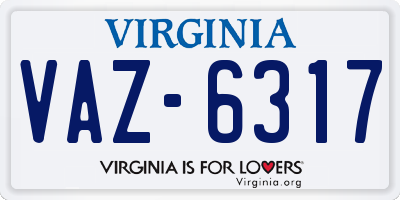 VA license plate VAZ6317