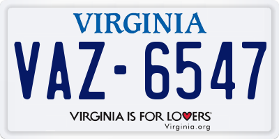 VA license plate VAZ6547