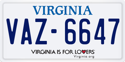 VA license plate VAZ6647