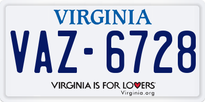 VA license plate VAZ6728