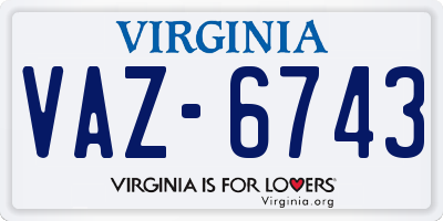 VA license plate VAZ6743