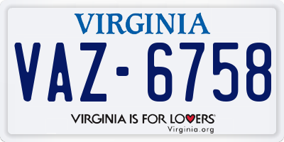 VA license plate VAZ6758