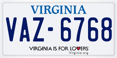 VA license plate VAZ6768