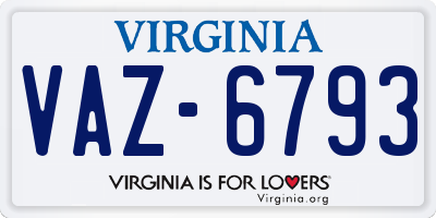 VA license plate VAZ6793