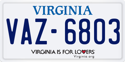 VA license plate VAZ6803