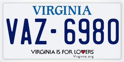 VA license plate VAZ6980