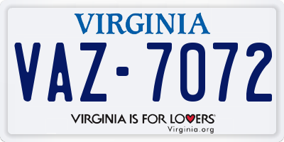 VA license plate VAZ7072