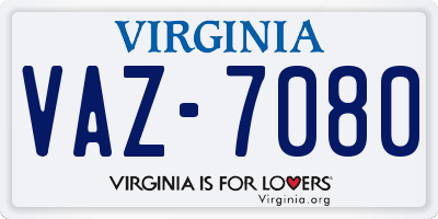 VA license plate VAZ7080