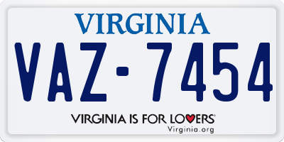 VA license plate VAZ7454