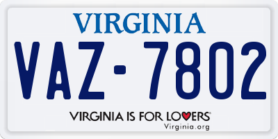 VA license plate VAZ7802