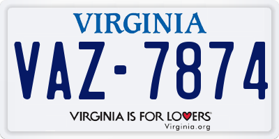 VA license plate VAZ7874
