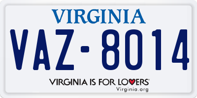VA license plate VAZ8014
