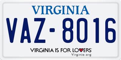 VA license plate VAZ8016
