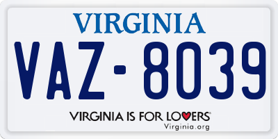 VA license plate VAZ8039