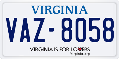 VA license plate VAZ8058