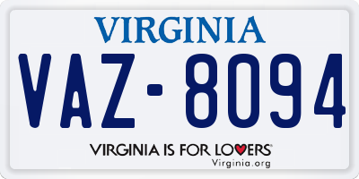 VA license plate VAZ8094