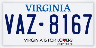 VA license plate VAZ8167