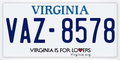 VA license plate VAZ8578