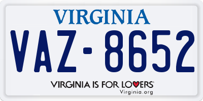 VA license plate VAZ8652