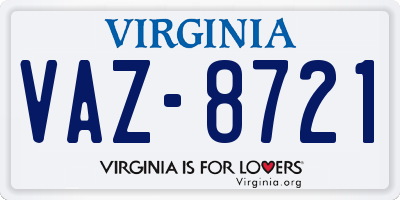 VA license plate VAZ8721