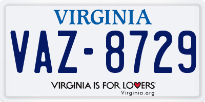 VA license plate VAZ8729