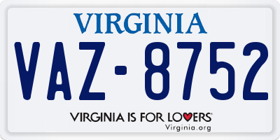 VA license plate VAZ8752