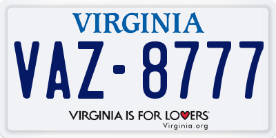 VA license plate VAZ8777