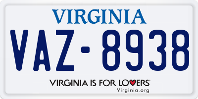 VA license plate VAZ8938