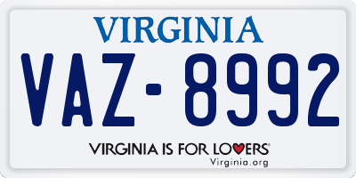 VA license plate VAZ8992