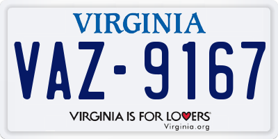 VA license plate VAZ9167