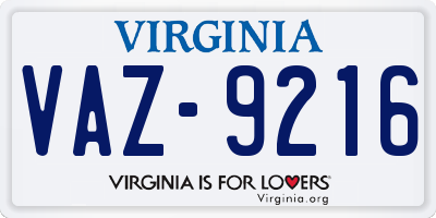 VA license plate VAZ9216